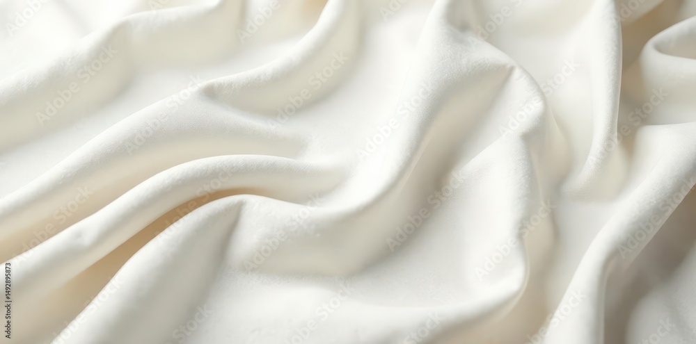 Obraz premium Creamy white linen backdrop, soft folds Organic cotton feel , organic, crumpled, textile