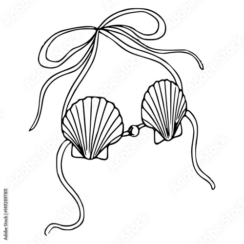 mermaid shell top line art