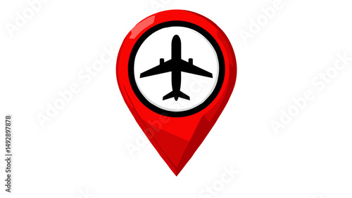 Free Download Airplane icon inside red location pin on white background - GFXLoad