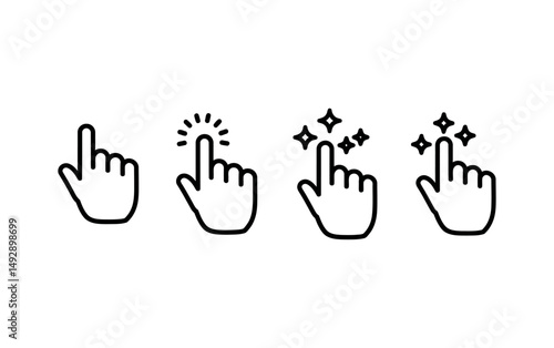 Collection of cursor and hand pointer icons representing click and selection in a digital interface