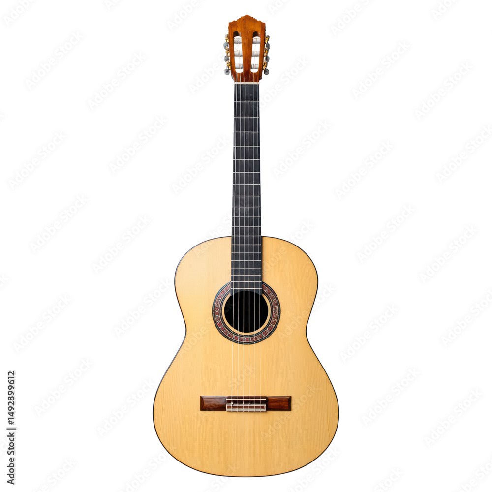 Naklejka premium Elegant Acoustic Guitar Isolated on White Background for Music Projects, isolated on transparent background.