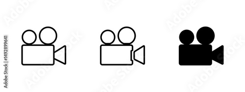 Simple Movie Camera Icons Set Filmmaking Video Recording Cinema Production Broadcasting Television Movie Reel Digital Media Technology Graphic Design Elements Vector Illustration  