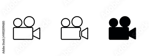 Simple Movie Camera Icons Set Filmmaking Video Recording Cinema Production Broadcasting Television Movie Reel Digital Media Technology Graphic Design Elements Vector Illustration  