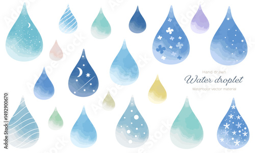 いろんな水滴のイラスト素材セット