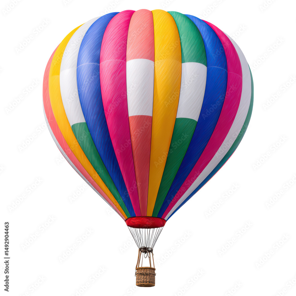 Fototapeta premium Colorful Hot Air Balloon Against Clear Blue Sky at Sunrise for Adventure, isolated on transparent background.
