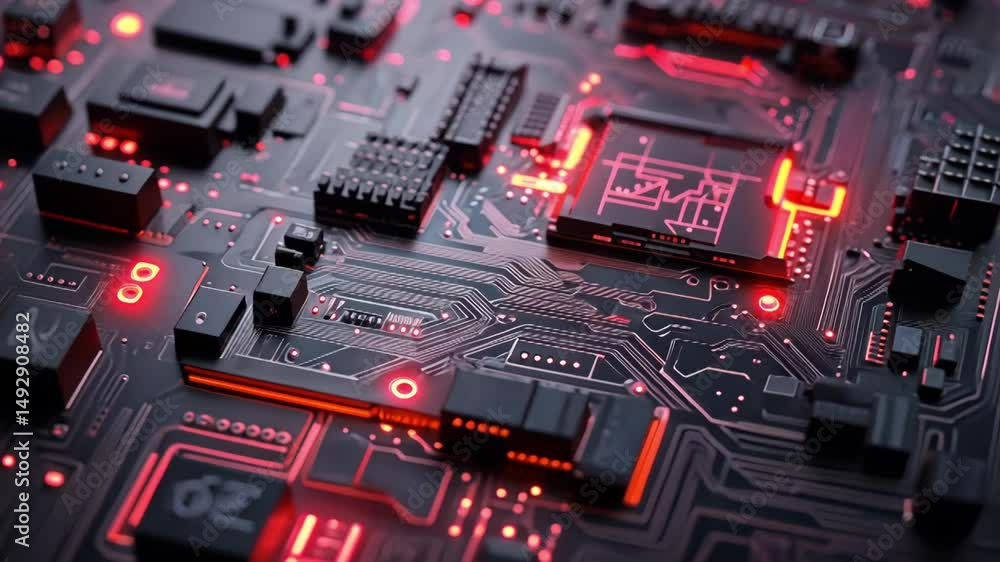 complex circuit board with intricate network of connections and glowing elements complex circuit board with intricate network of connections and glowing elements