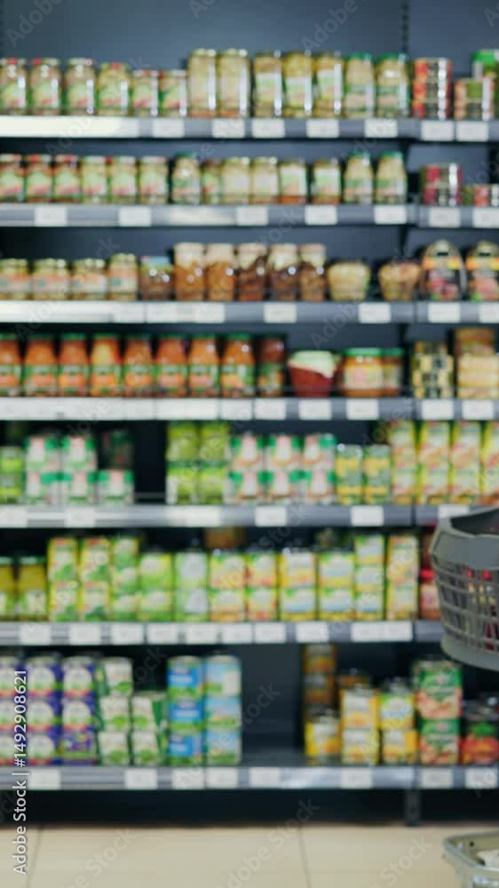 custom made wallpaper toronto digitalIn supermarket grocery store young happy family kids and parents walking through sections choosing food products talking together having fun on weekend.