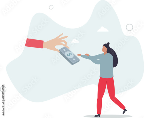 Getting paid, salary, wages payment or bonus, reward or employee benefits, tax refund or investment profit earning, loan or mortgage concept. character life .
