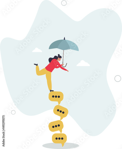 Chat dialogue, talk or discussion, conversation or communication to success, teamwork meeting or debate to get solution, opinion message concept, character life .