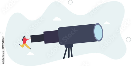Long term plan or business strategy for far future, looking for opportunity, forecast and visionary, discover long term goal concept, character life .