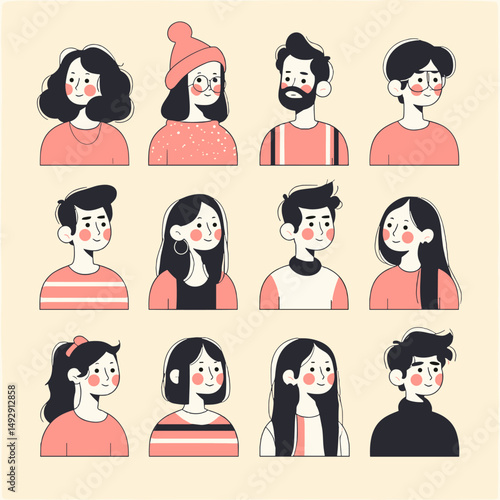 Character Portraits: A collection of uniquely styled, cartoon-like portraits, exuding a range of personalities, perfect for illustrating diversity and individuality in design projects.