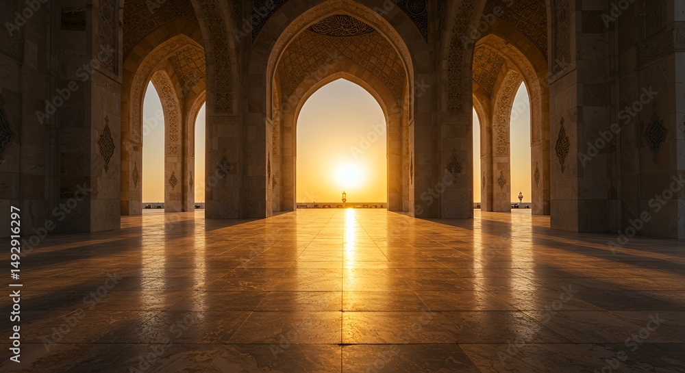 Obraz premium Mosque Interior with Sunset
