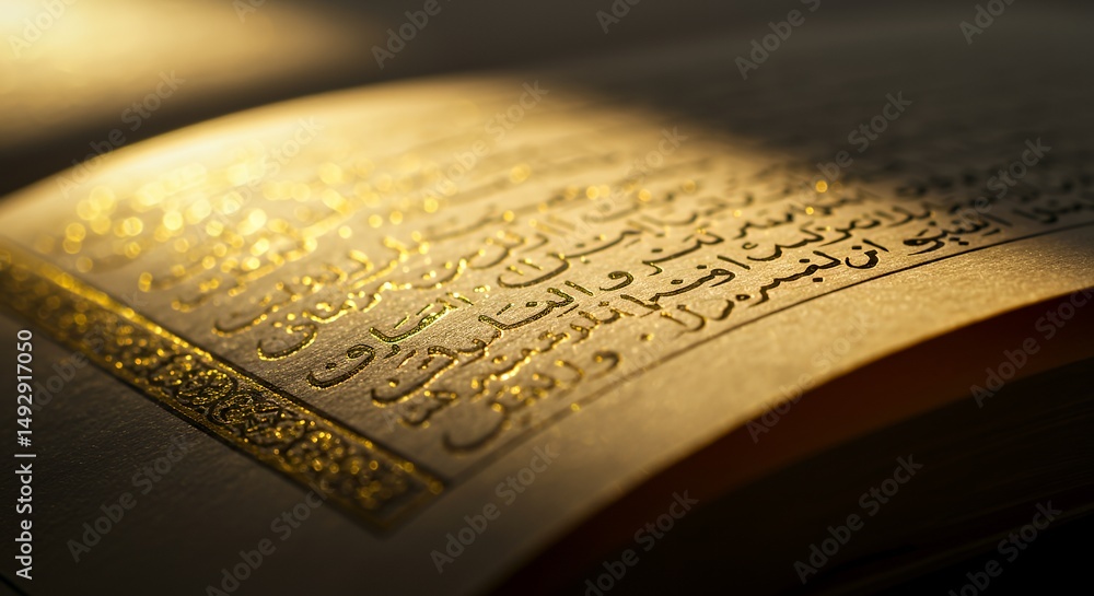 Fototapeta premium Arabic Text on Book Page with Gilded Details
