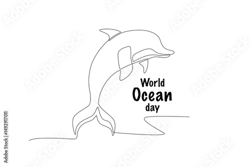 Dolphins. World ocean day concept one-line drawing
