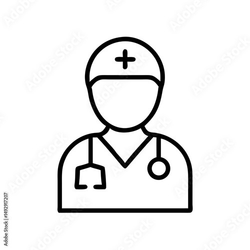 Doctor icon in minimalist line art style on a white background  