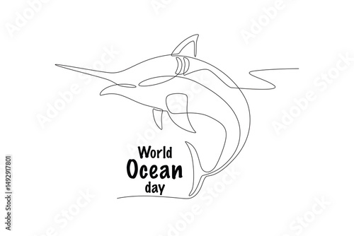 Swordfish. World ocean day concept one-line drawing