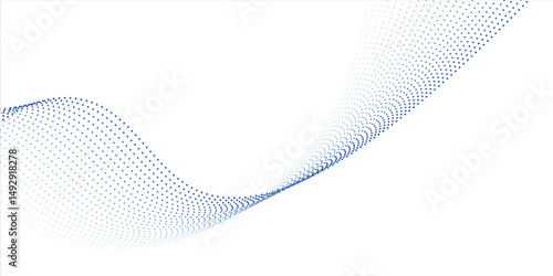 3d particles mesh array, sound wave flowing. Round points vector effect illustration. Blended mesh, 3d futuristic technology style.