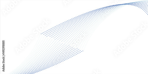 3d particles mesh array, sound wave flowing. Round points vector effect illustration. Blended mesh, 3d futuristic technology style.