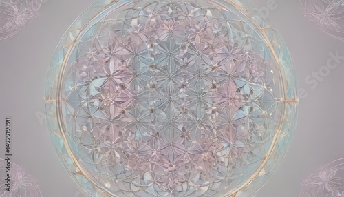 Intricate geometric flower of life pattern in calming pastel hues ,  light,  wallpaper