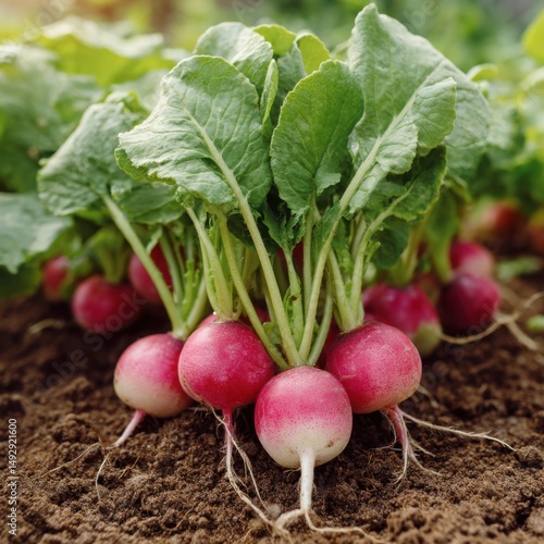 Radishes growing in the garden ground