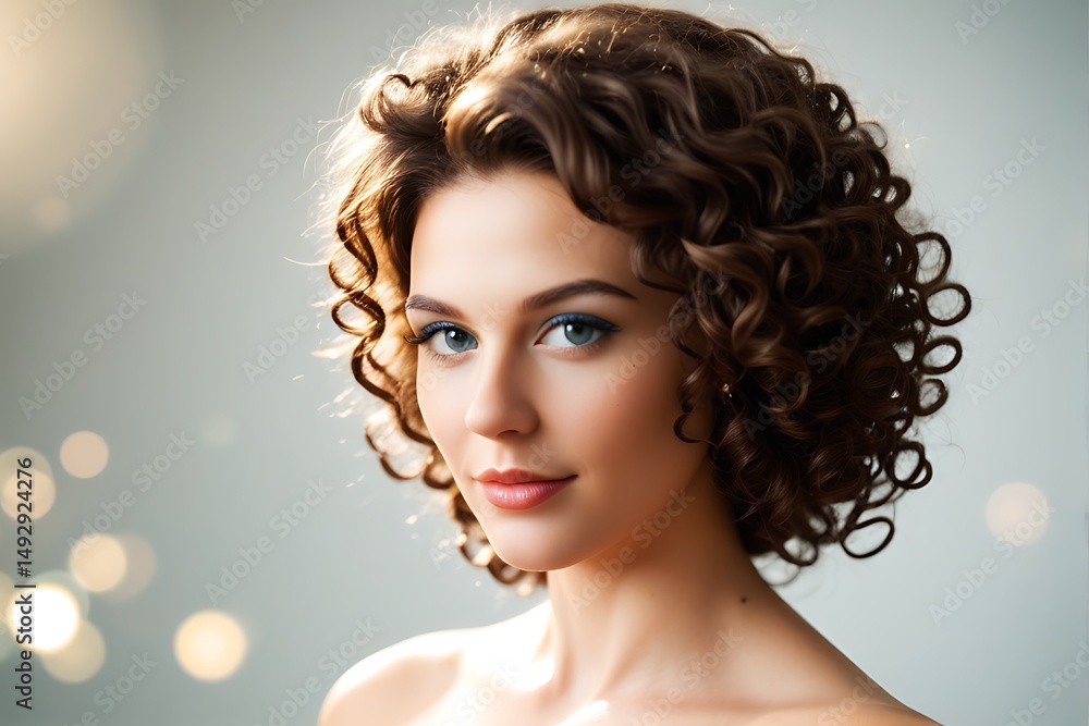 Fototapeta premium Beautiful woman with curly black hair