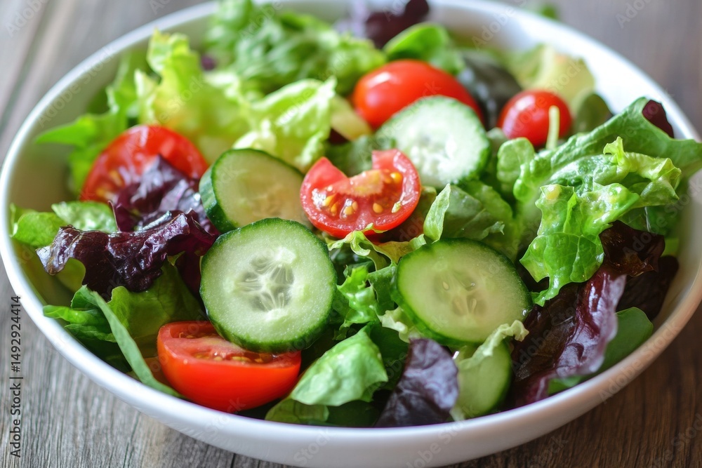 Colorful salad with cucumbers and leafy greens Colorful salad with cucumbers and leafy greens