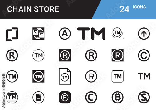 Trademark Icons: A set of diverse trademark symbols, encompassing various formats, designed to communicate intellectual property and branding concepts effectively.