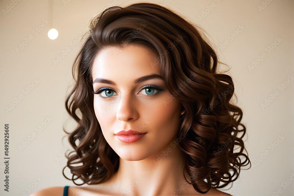 Naklejka premium Beautiful woman with curly black hair