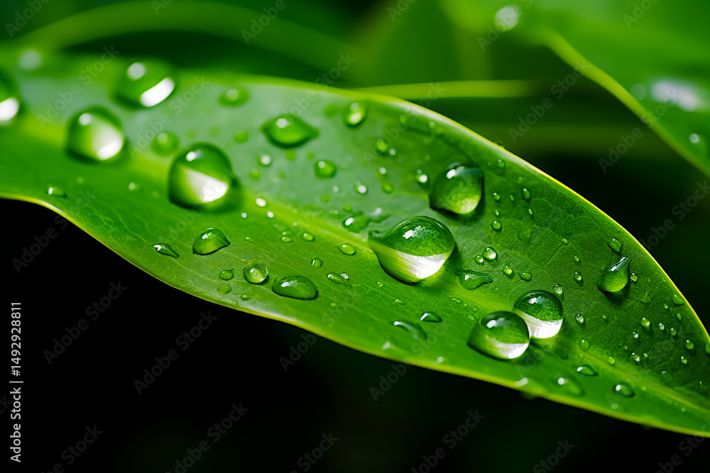 Close-up of a green leaf with water droplets, showcasing nature's beauty and freshness in vibrant detail. Close-up of a green leaf with water droplets, showcasing nature's beauty and freshness in vibrant detail.