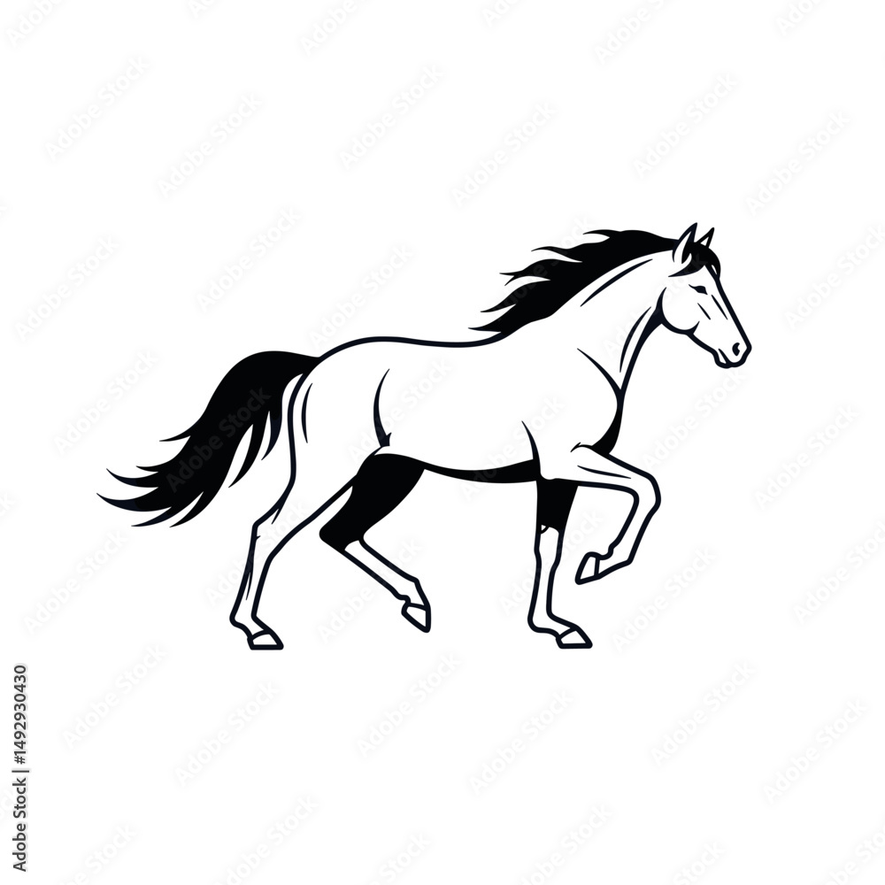 Graphic horse silhouettes with expressive details. Graphic horse silhouettes with expressive details.