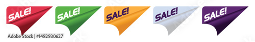 Folded corner sale banner set. Rolled paper stickers best for promotional page corner labels