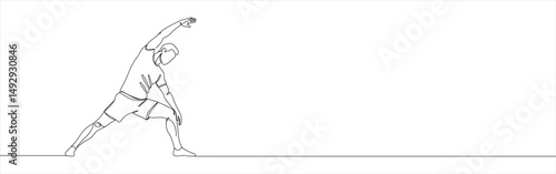 Man make stretching exercise continuous one line drawing. Hand drawn fitness concept.