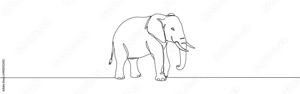 Fototapeta premium Elephant continuous one line drawing. Hand drawn animal.
