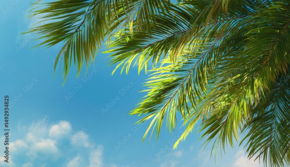 Palm tree branches against blue sky nature Palm tree branches against blue sky nature