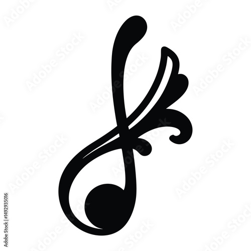 Elegant black and white musical note with floral embellishments illustration design