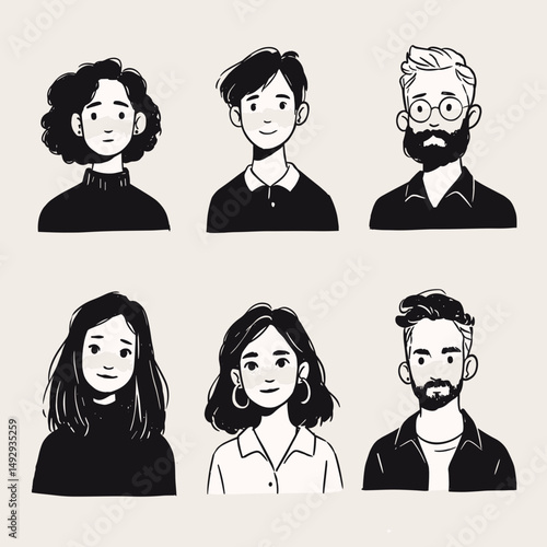 Diverse Group of People in Illustration: A compilation of illustrated portraits, each capturing the unique essence of various individuals with diverse appearances.