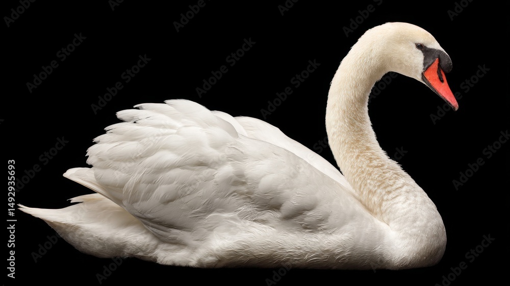 Fototapeta premium Elegant Mute Swan Swimming Profile Studio Shot Isolated on Black Background Bird Beauty Grace Nature