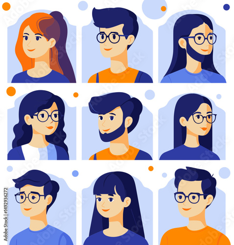 Diversity of Expressions: A mosaic of characters, each portrait a unique glimpse into different personas, capturing a variety of styles, appearances, and individualities.