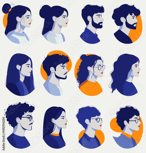 Side Profile Portraits: A collection of illustrated side profile portraits showcasing a diverse range of individuals. The artful rendering highlights unique features and personalities.