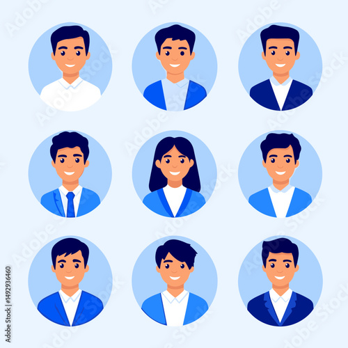 Avatar Illustrations: A collection of diverse avatar illustrations, each showcasing unique attire and expressions, offering a versatile set for digital profiles and user interfaces.
