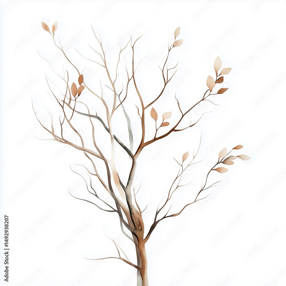 Fototapeta premium A minimalist illustration of a tree with delicate branches and soft leaves, symbolizing nature's beauty and tranquility.