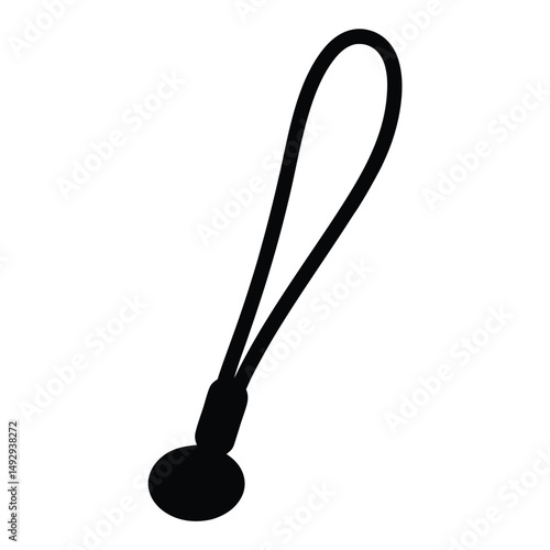 Simple Black Cell Phone Charm or Decorative Lanyard Isolated on White