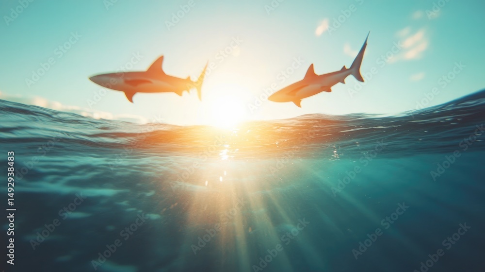 Ocean sunlight shark jumping Ocean sunlight shark jumping