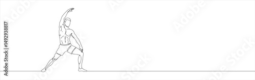 Man make stretching exercise continuous one line drawing. Hand drawn fitness concept.