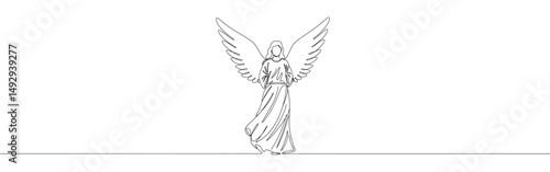 Angel continuous one line drawing. Hand drawn biblical angel.