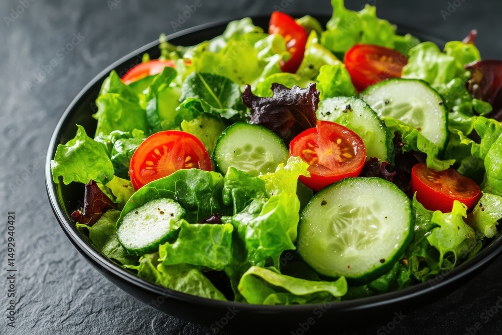 Bowl of fresh leafy greens and tomatoes Bowl of fresh leafy greens and tomatoes