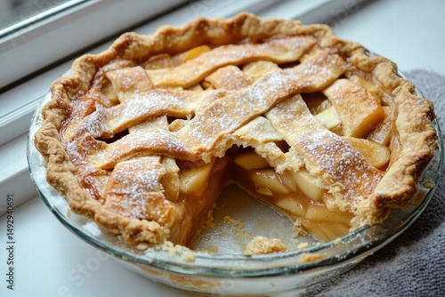 Apple pie with slice removed
