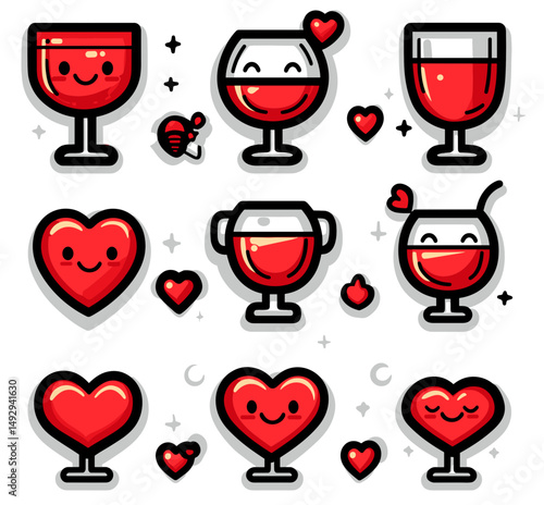 Love in Every Sip: Animated drink images exuding affection, with each glass, representing a delightful toast of love and camaraderie