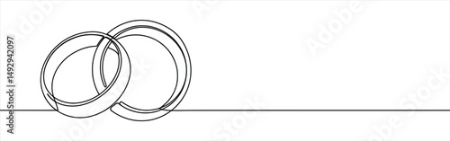 Wedding rings continuous one line drawing. Hand drawn proposal engagement and love marriage concept.