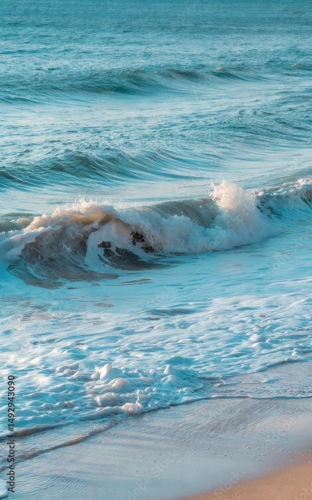 Fototapeta premium Ocean waves crashing on sandy beach summer vacation